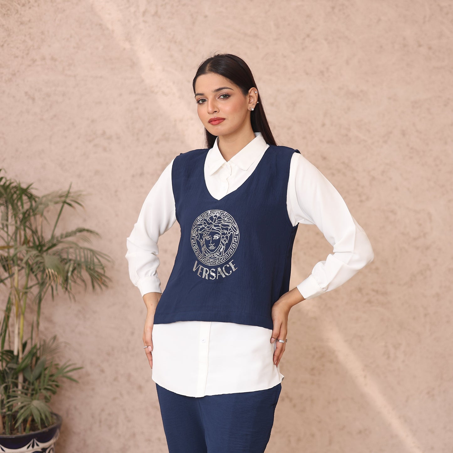 Navy-White Vest Triple Suit Set