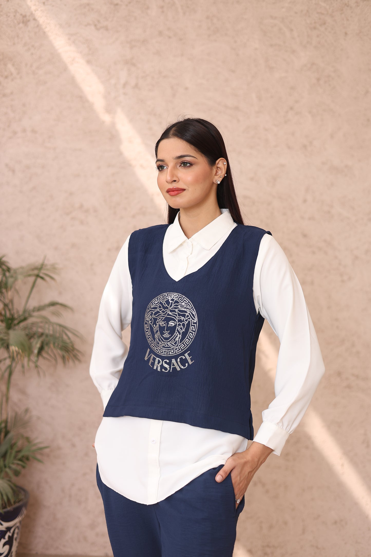 Navy-White Vest Triple Suit Set
